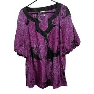 Classicques Entier Top Womens Size 18W Purple Silk Floral Puff Sleeve Whimsygoth